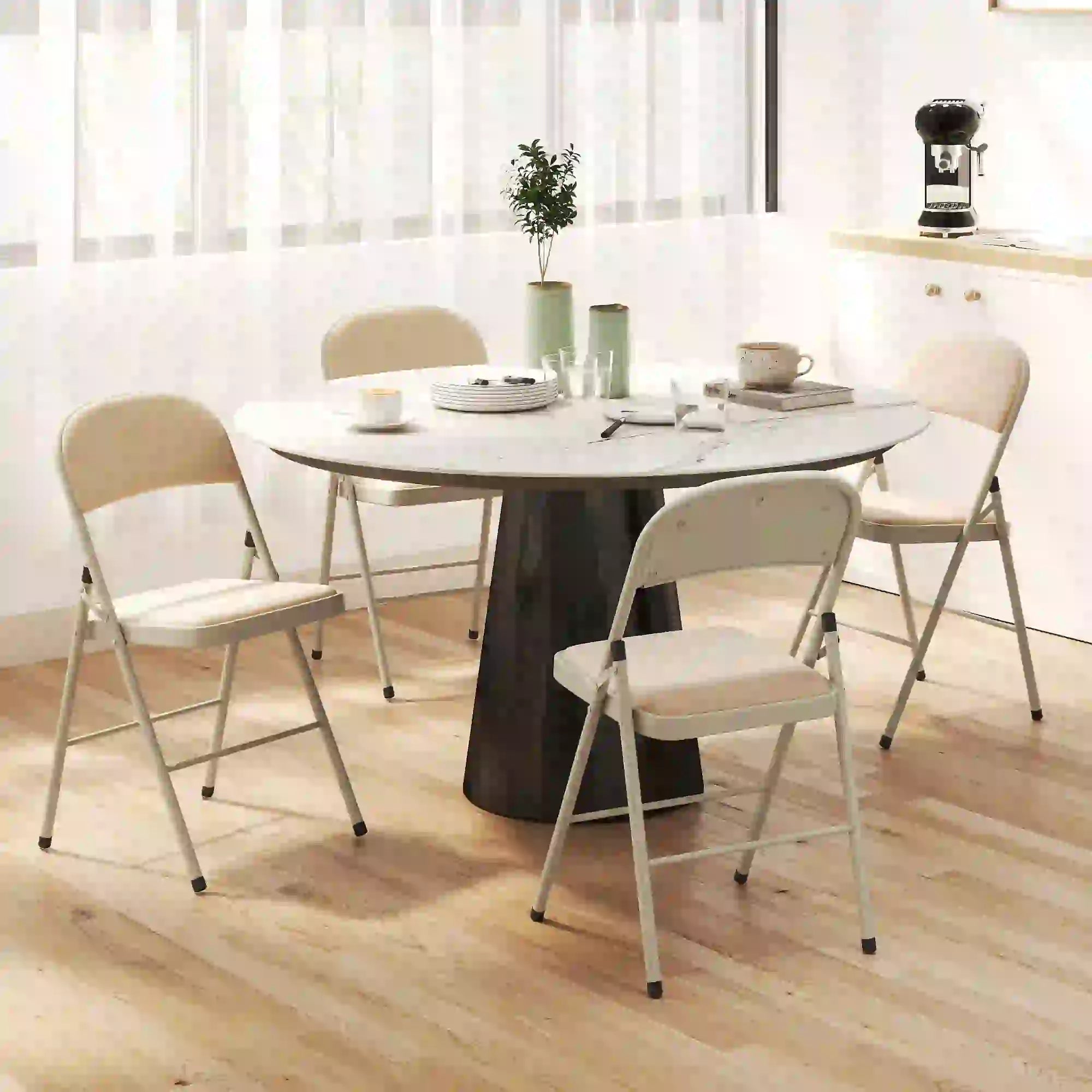 4 Pack Folding Chairs, Padded Seats, Velvet, Steel Frame, Beige Dining Chairs at Gallery Canada