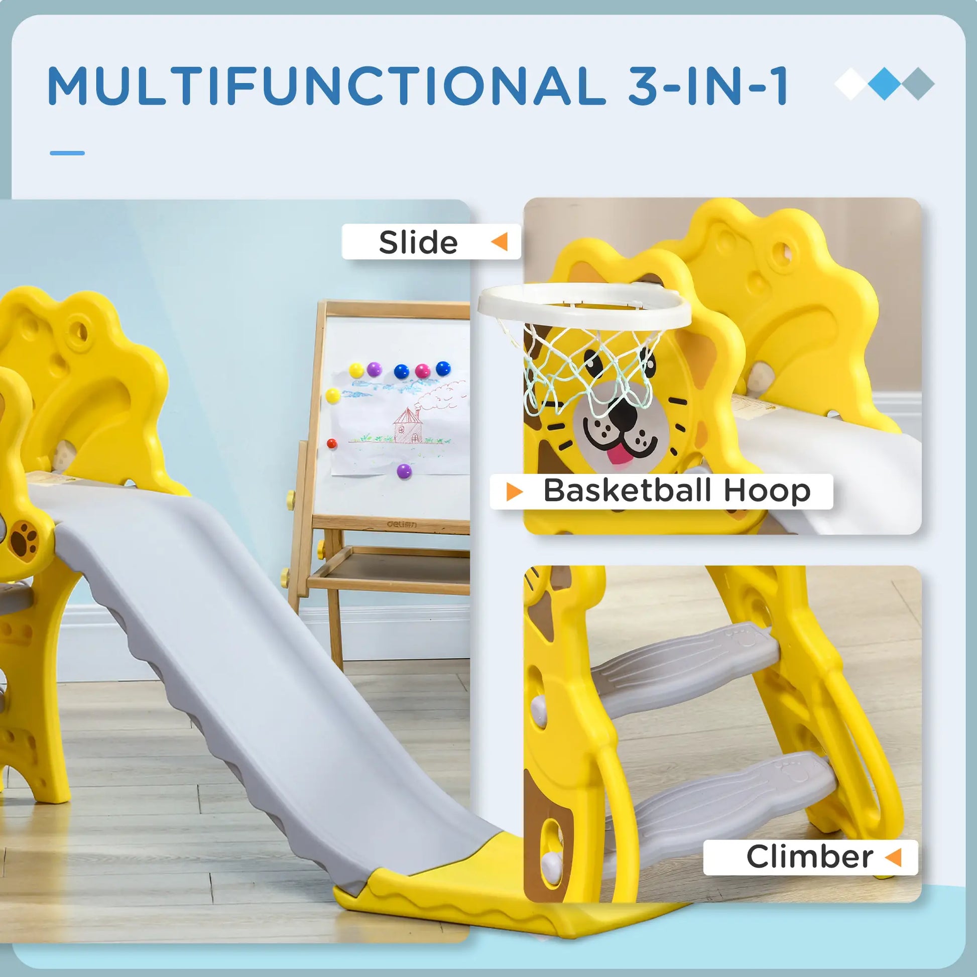 3 in 1 Toddler Slide, Basketball Hoop, Climber, 18-36 Months, Yellow Gym Sets & Swings at Gallery Canada