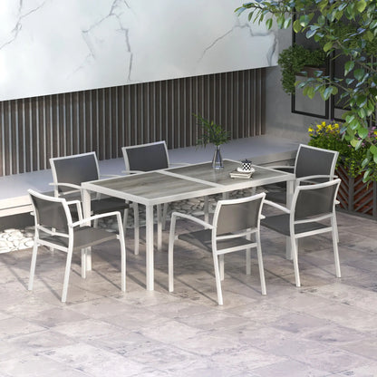 7 Pieces Outdoor Dining Set with 6 Stackable Chairs, Patio Table and Chairs with Plastic Top, Breathable Mesh Seat Back Outdoor Dining Sets at Gallery Canada
