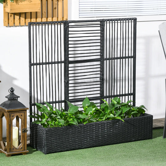 Raised Garden Bed with Lattice Trellis, Rattan Planter with Storage, Black Raised Garden Beds Black at Gallery Canada