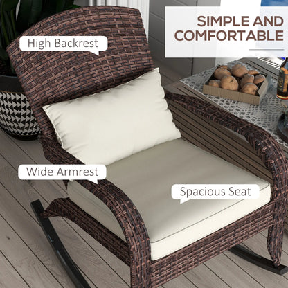 Outdoor Wicker Rocking Chair, High Back, Seat Cushion, Cream/Brown Outdoor Rocking Chairs at Gallery Canada
