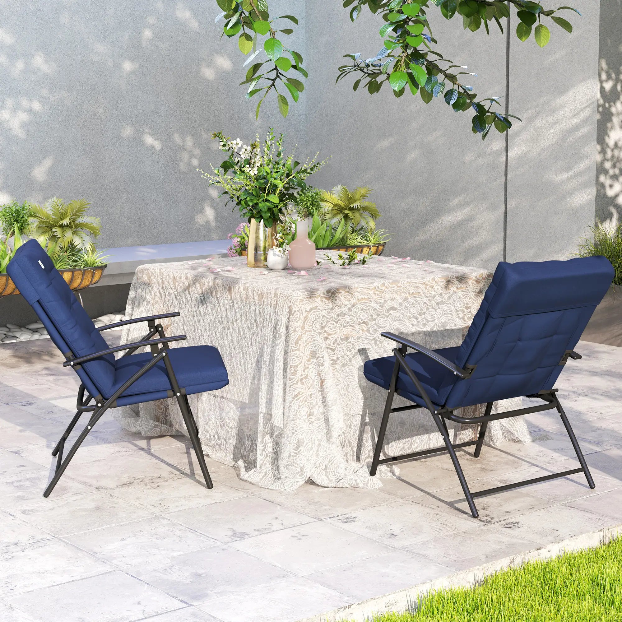 Outdoor Folding Chairs, Set of 2, Adjustable Backrest, Padded, Blue Patio Chairs at Gallery Canada