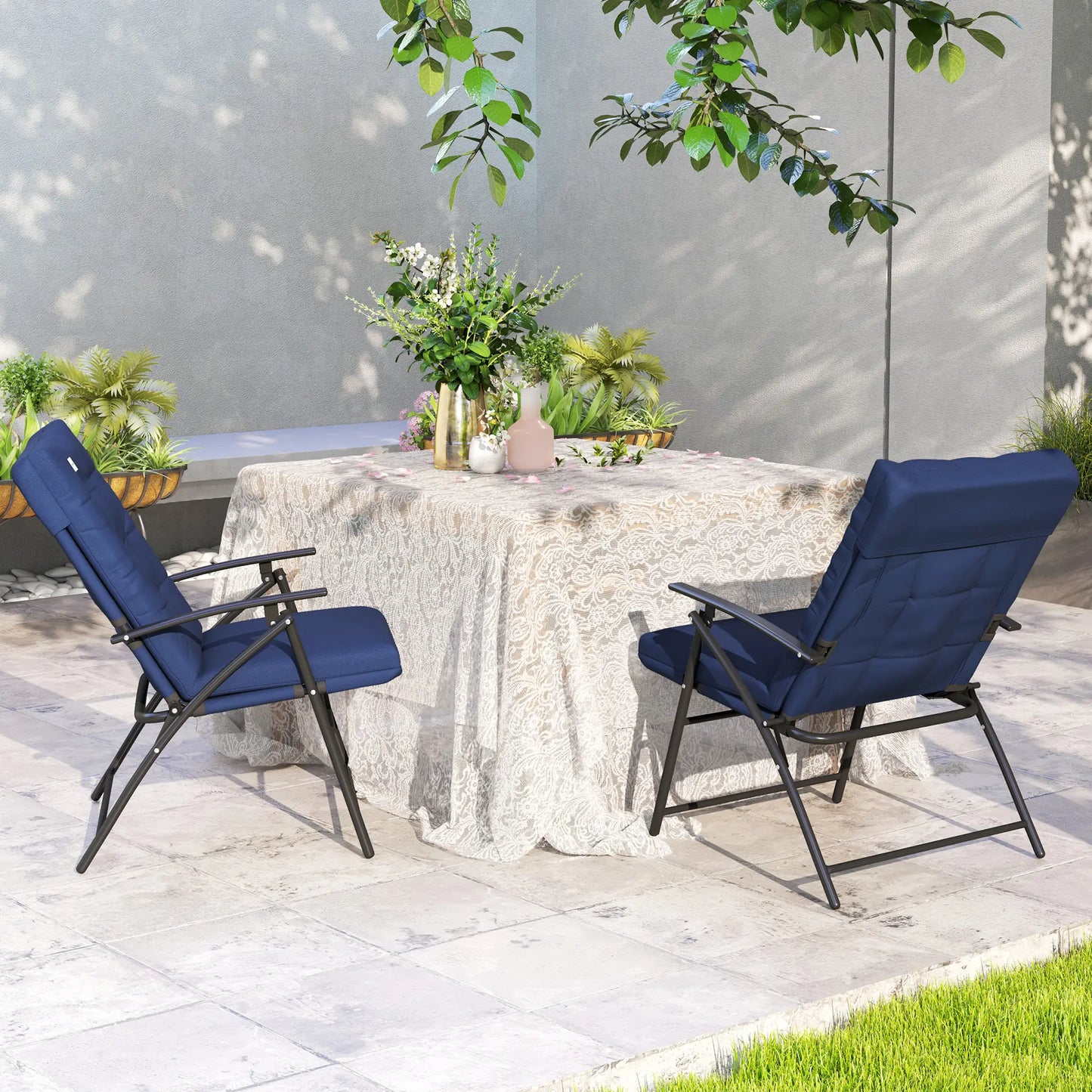 Outdoor Folding Chairs, Set of 2, Adjustable Backrest, Padded, Blue Patio Chairs at Gallery Canada