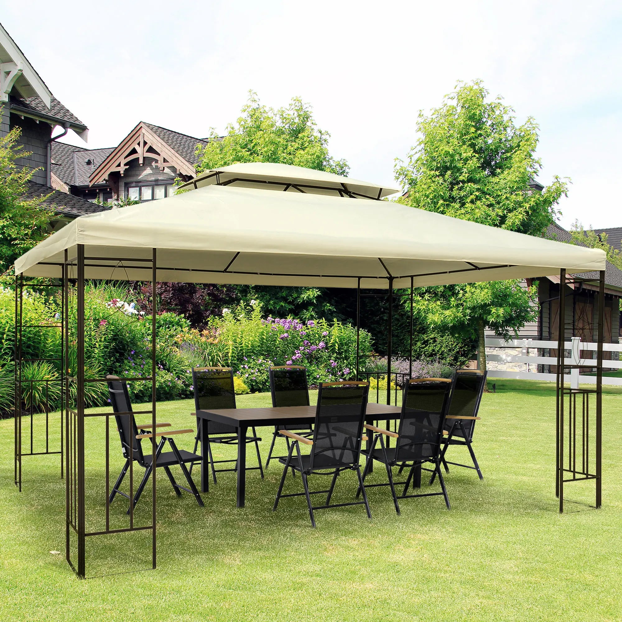 10x13ft Steel Gazebo, Sun Shelter, Vented Roof, Cream White Gazebos at Gallery Canada