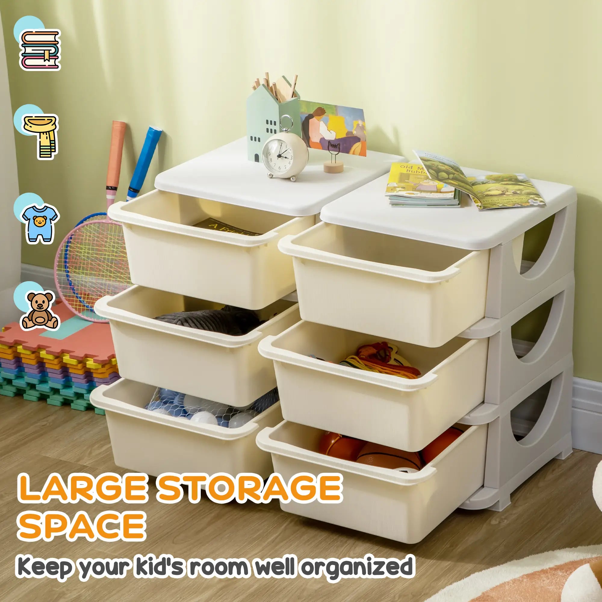 3 Tier Kids Toy Organizer, 6 Plastic Drawers, Cream White Baby & Kids Storage at Gallery Canada