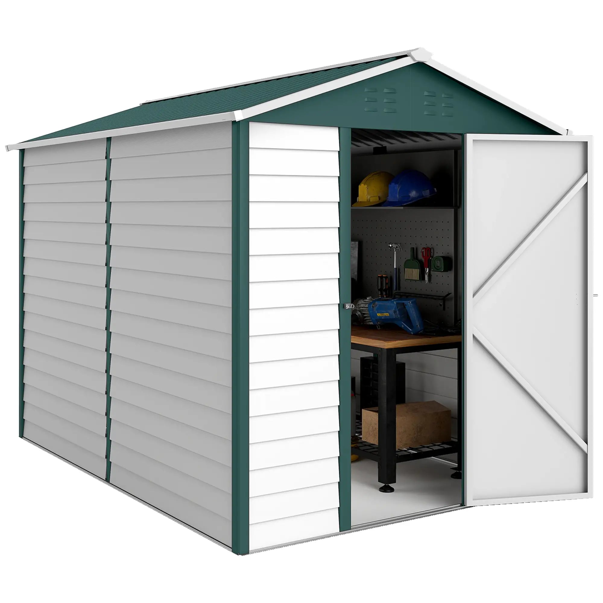 9' x 6' Green Garden Shed, Outdoor Storage With Sloped Roof, Green Sheds Green and White at Gallery Canada