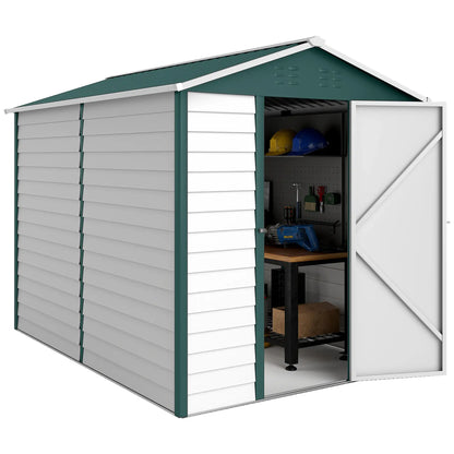 9' x 6' Green Garden Shed, Outdoor Storage With Sloped Roof, Green Sheds Green and White at Gallery Canada