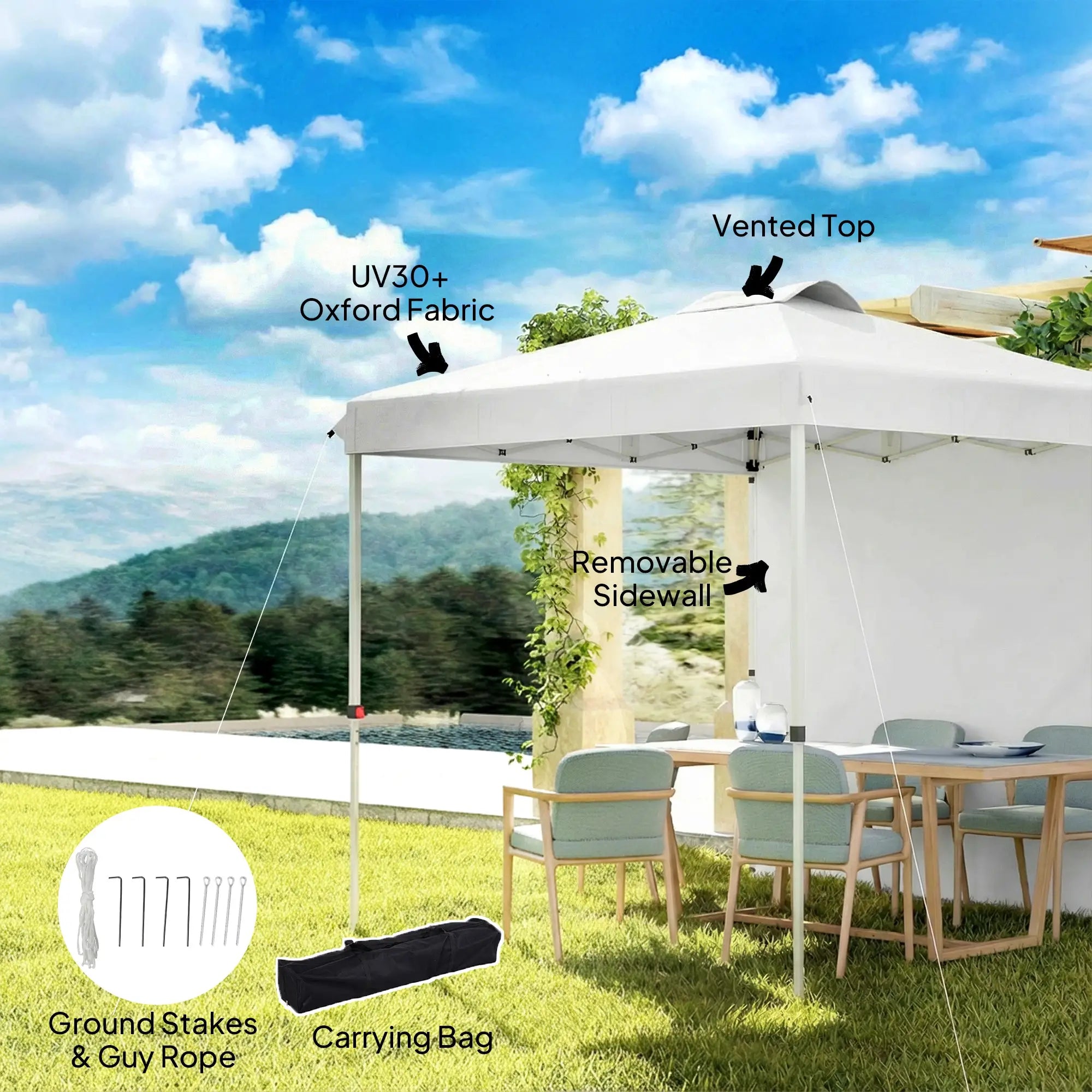 8 x 8 ft Pop Up Canopy, With Sidewall, Carry Bag, Sand Bags, White Pop Up Canopies at Gallery Canada