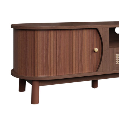 TV Stand, Solid Wood Doors, Drawers, 65" L x 14.5" W x 18" H, Natural Walnut TV Stands at Gallery Canada