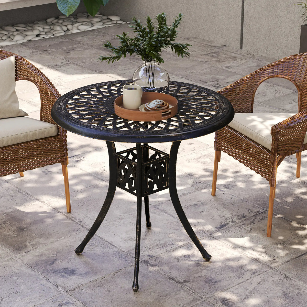 30-Inch Round Patio Dining Table, Cast Aluminum Outdoor Bistro Table, Brown Patio Dining Tables at Gallery Canada