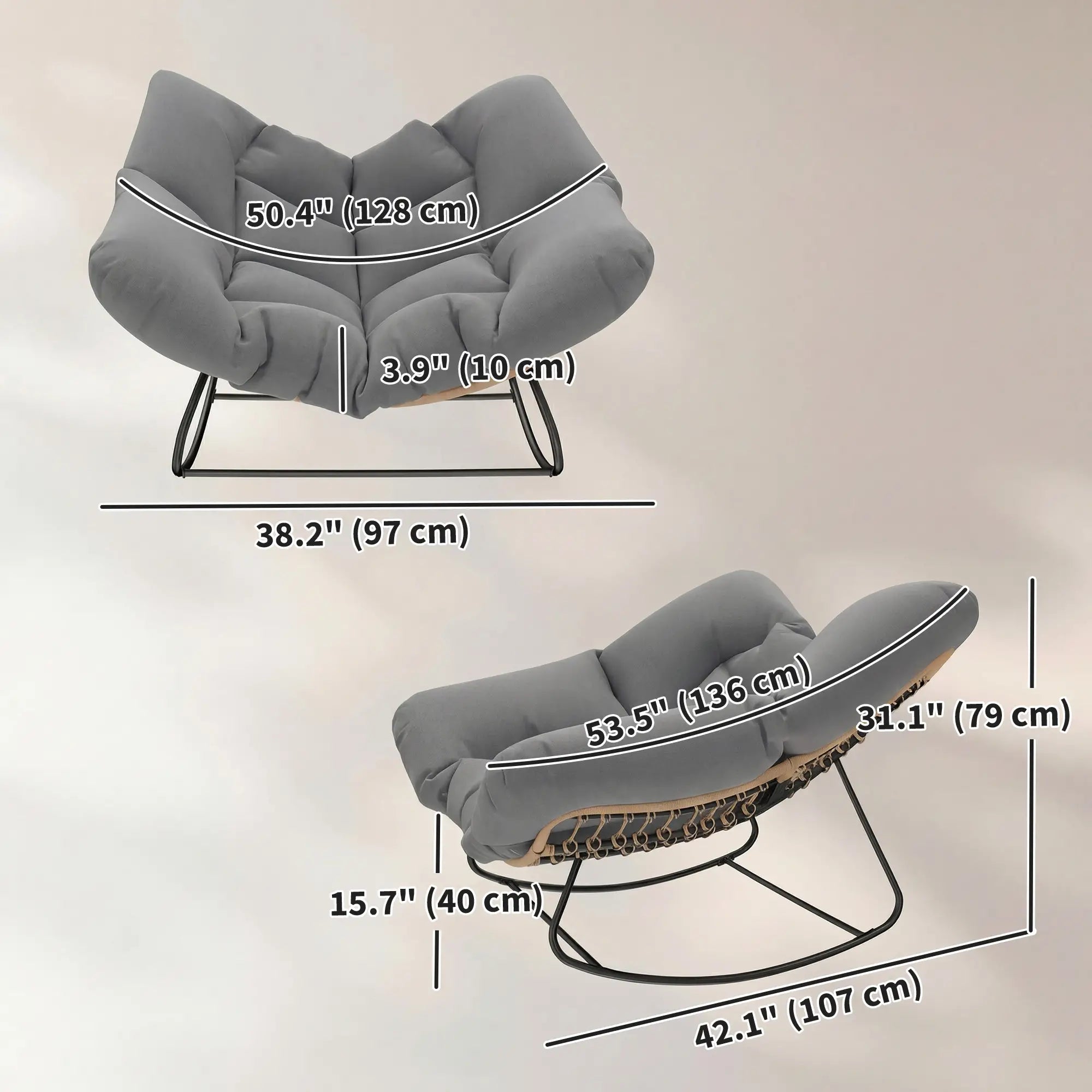 Papasan Rocking Chair, Oversized With Cushion, Grey Outdoor Rocking Chairs at Gallery Canada