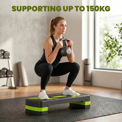 Adjustable Aerobic Stepper, Exercise Step Platform, 4"-6"-8", Green