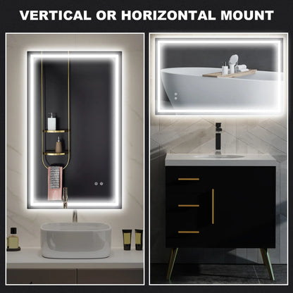 39" x 24" Miroir de Salle de Bain LED, Monté au Mur, Anti-Buée, Bouton Tactile, Clair