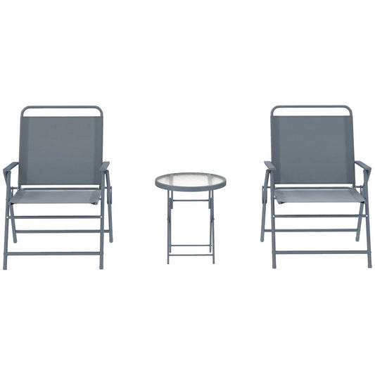 3 Pc Outdoor Bistro Set, Folding Patio Table and Chairs, Tempered Glass Tabletop Bistro Sets Dark Grey at Gallery Canada