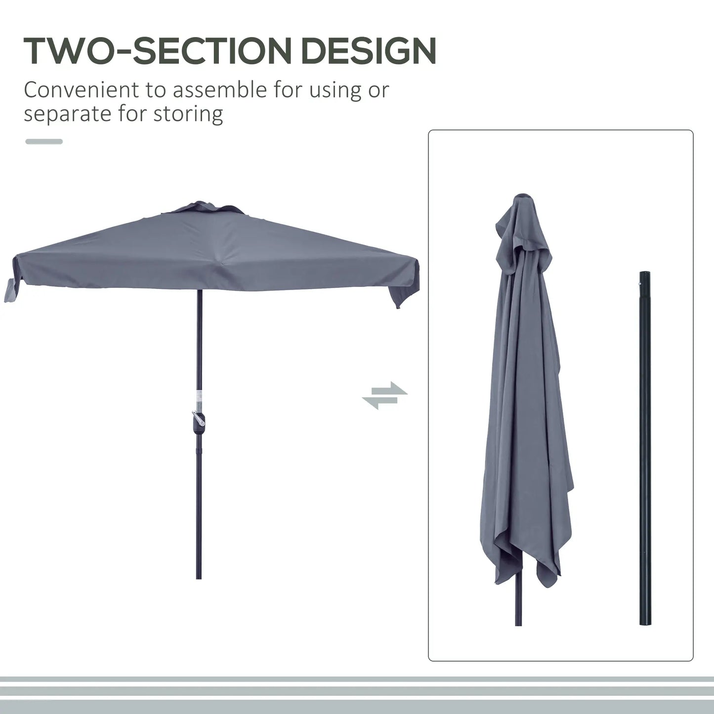 7.5ft Half Umbrella, Crank Handle, Top Vent, Grey Sun Umbrellas at Gallery Canada