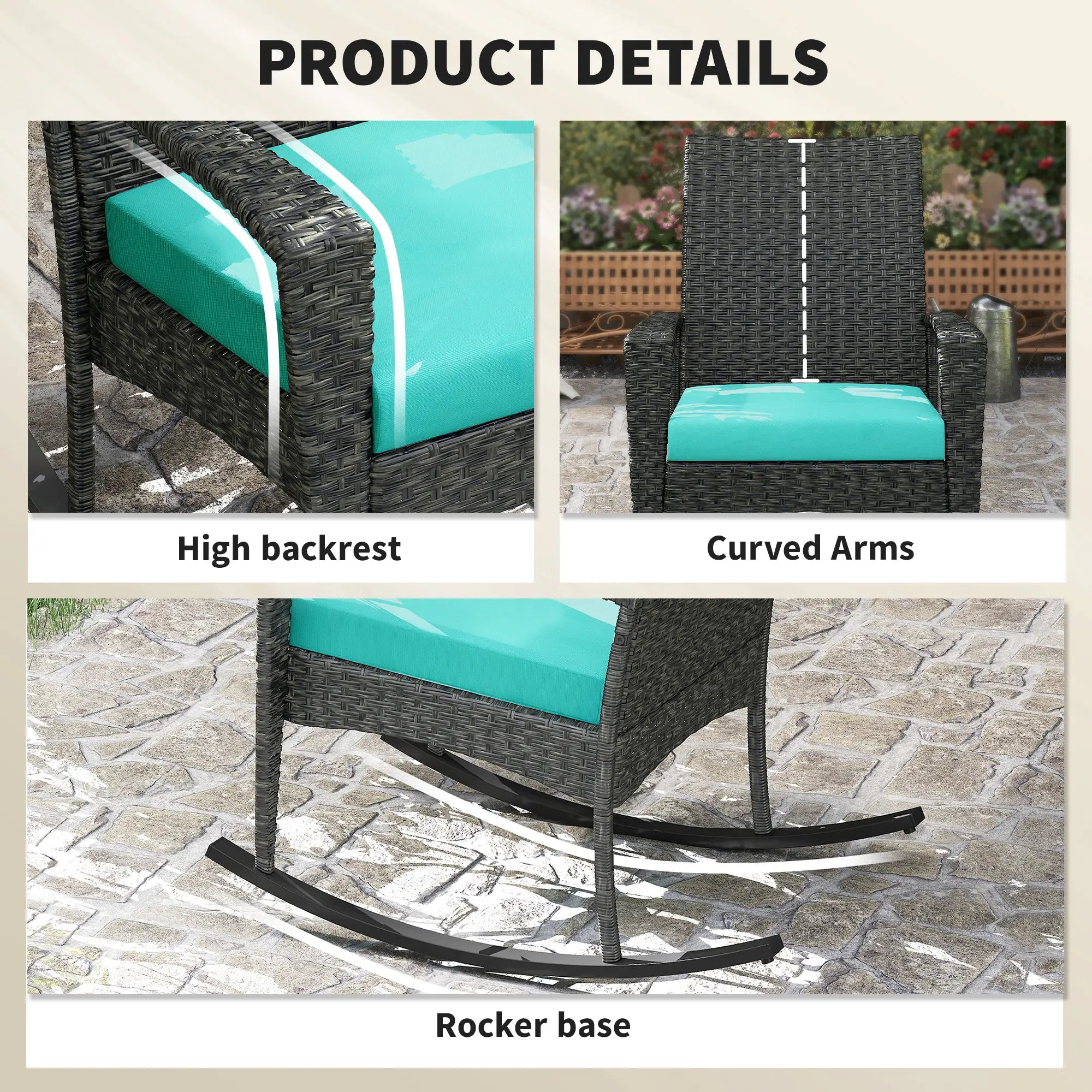 Outdoor Rocking Chair, Removable Cushion, High Back Armrests, Turquoise Outdoor Rocking Chairs at Gallery Canada