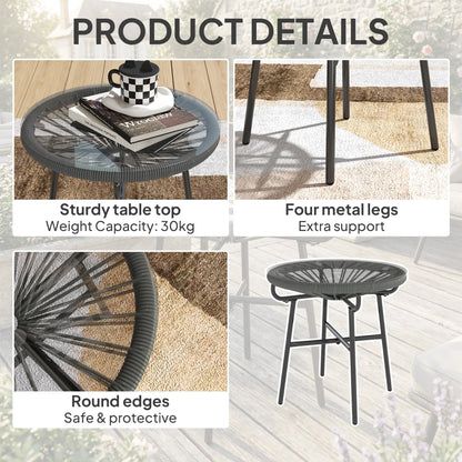 Round Outdoor Rattan Side Table, Tempered Glass Top, Dark Grey Patio Side Tables at Gallery Canada