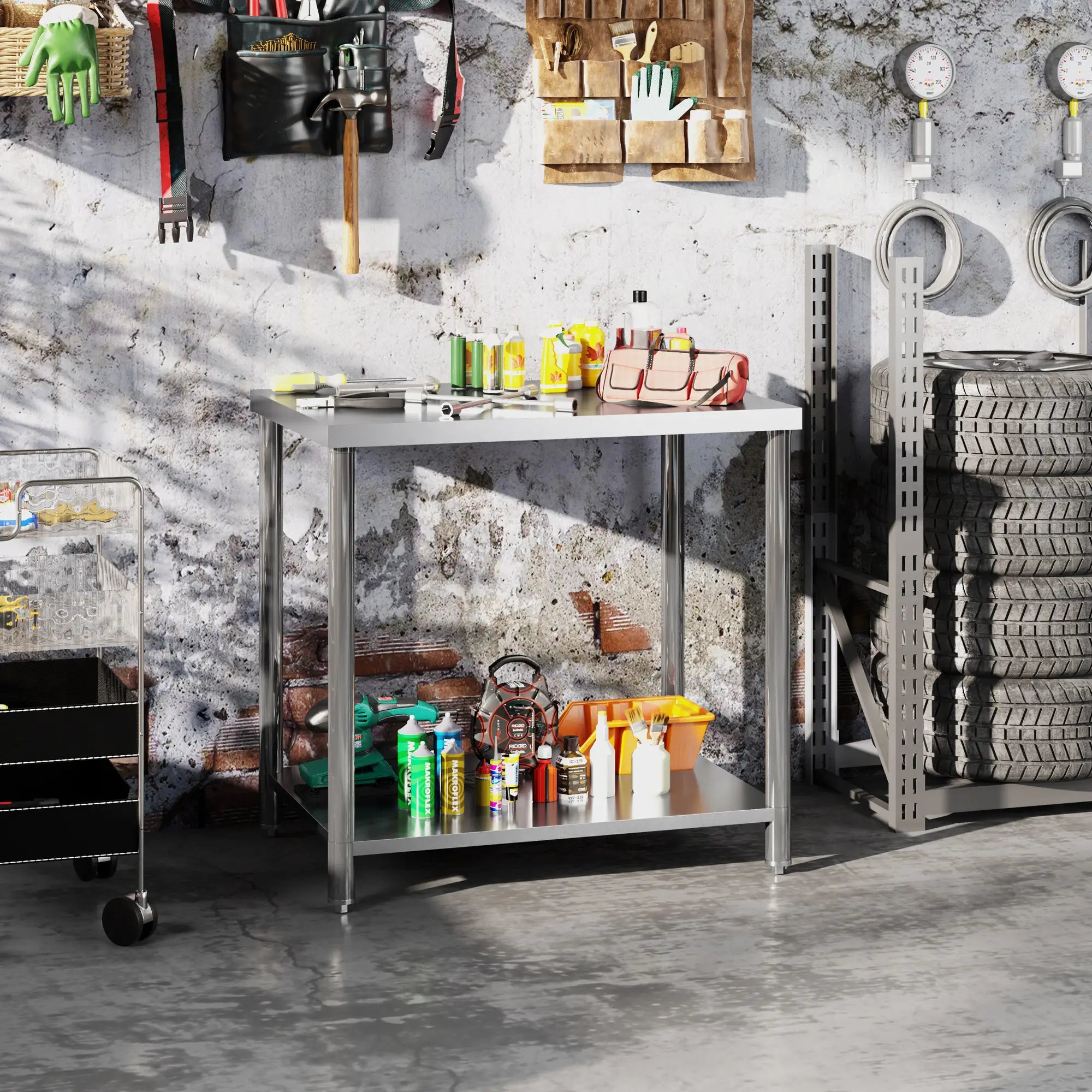 Stainless Steel Workbench, 35 x 24 x 34 Inch, Heavy Duty Table With Shelf Tools at Gallery Canada