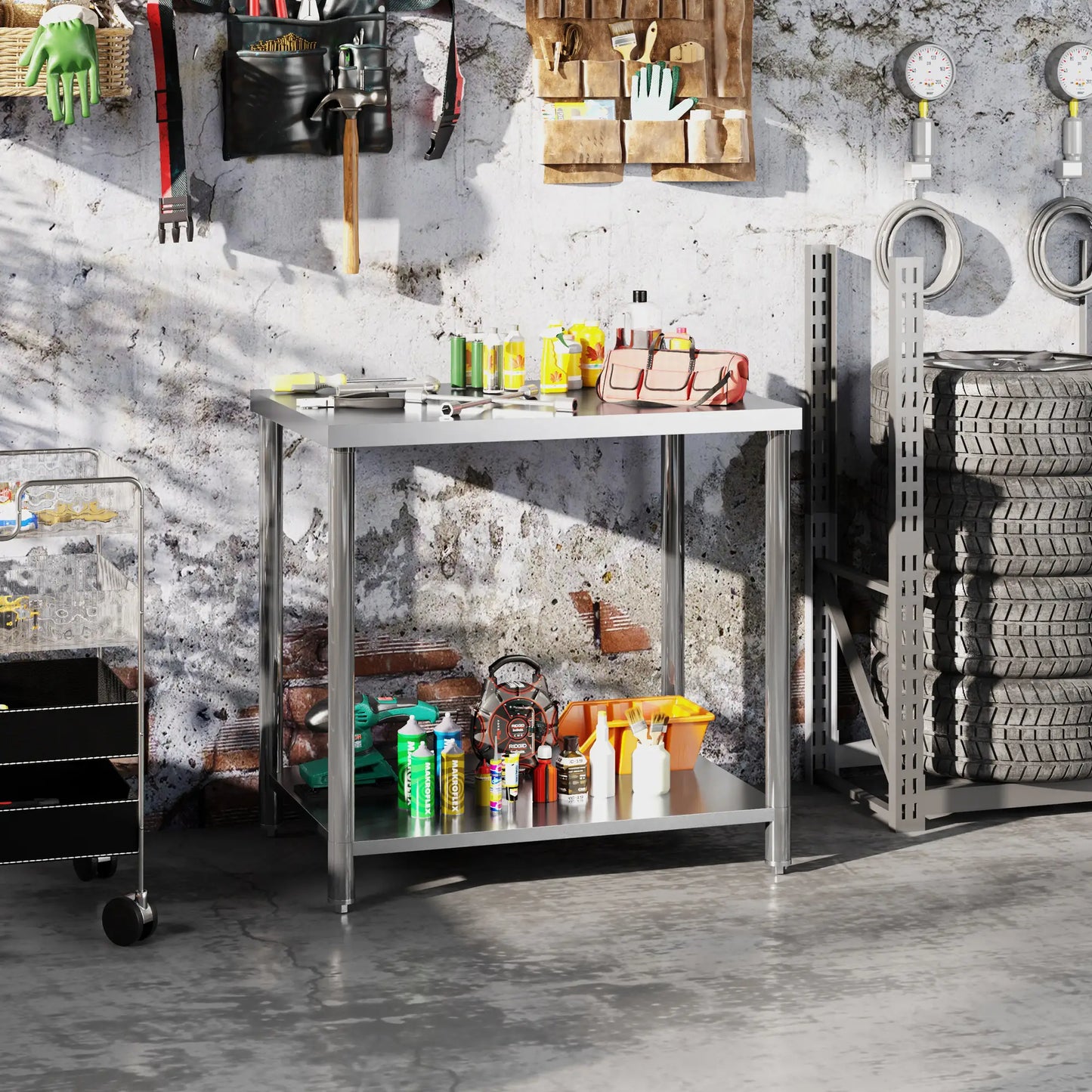 Stainless Steel Workbench, 35 x 24 x 34 Inch, Heavy Duty Table With Shelf Tools at Gallery Canada