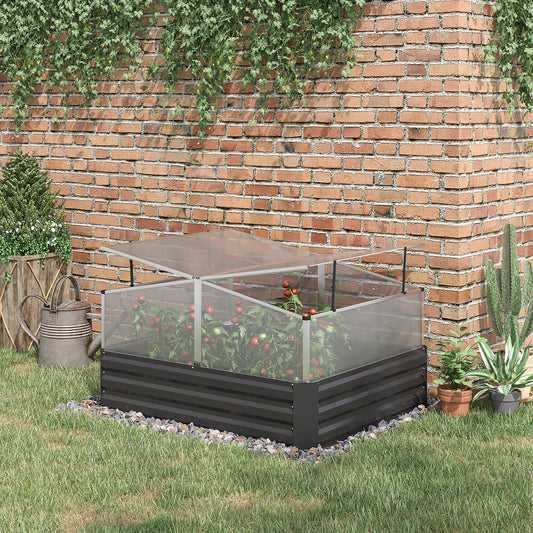 Steel Planters for Outdoor Plants with Greenhouse Galvanized Raised Garden Bed for Flowers, Herbs and Vegetables, Grey - Gallery Canada