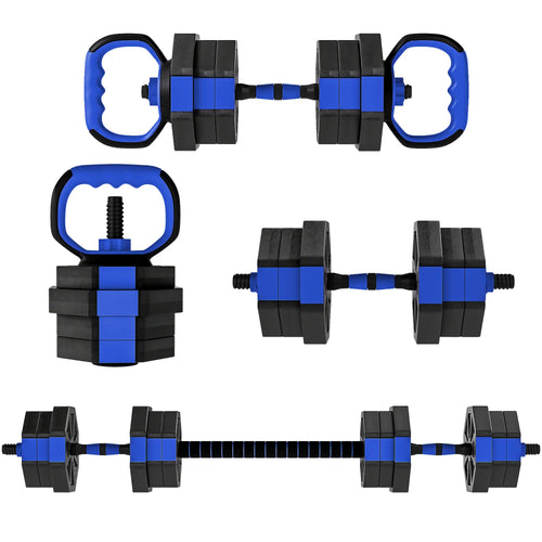 4-in-1 Adjustable Dumbbell Set, Kettlebell, Barbell, Dumbbell, 44lbs, Blue