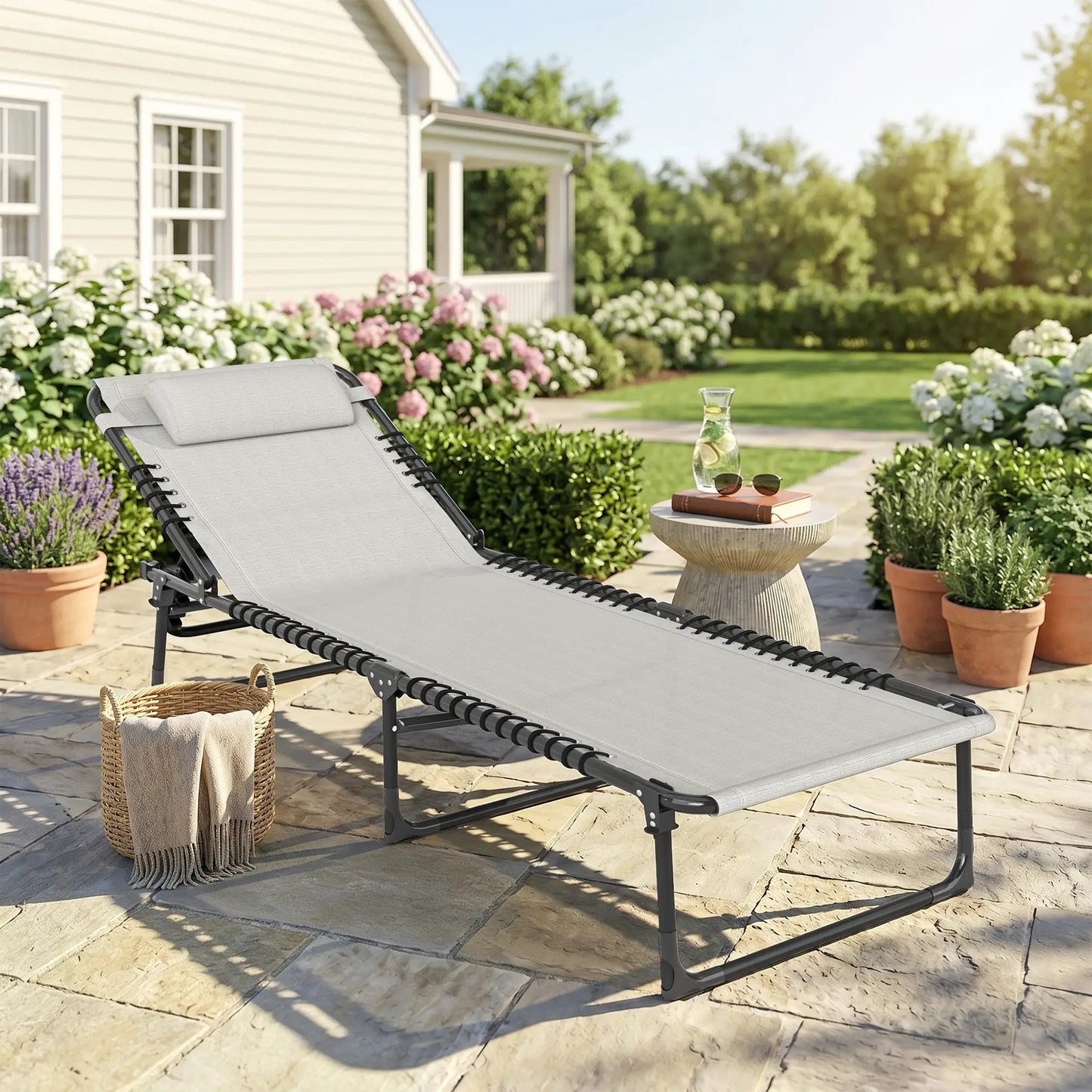 Outdoor Folding Lounge Chair, 4-Level Adjustable, Cream Lounger Chairs at Gallery Canada