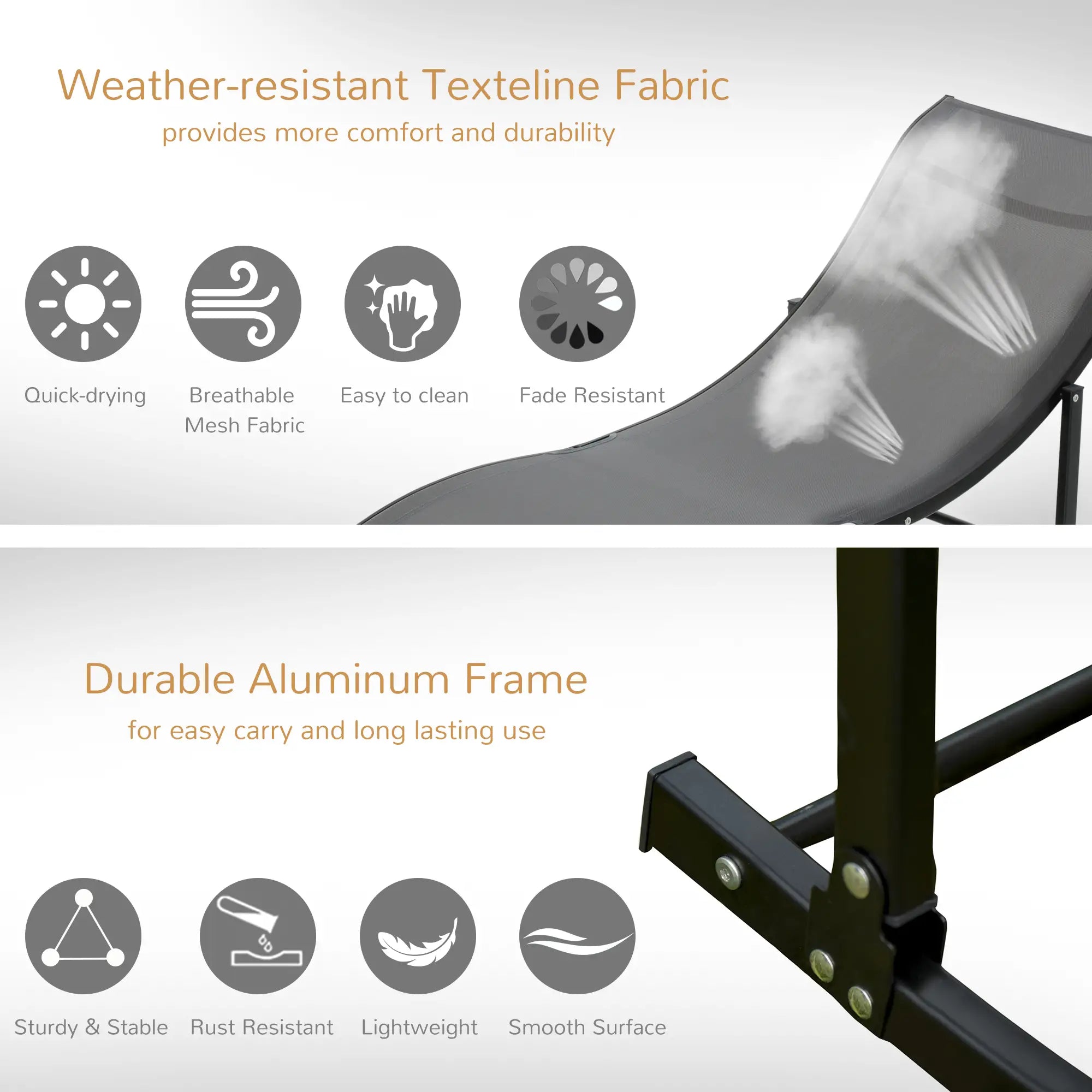 Foldable Pool Chaise Lounge Chairs, Set of 2, 264lbs Capacity, Dark Grey Lounger Chairs at Gallery Canada