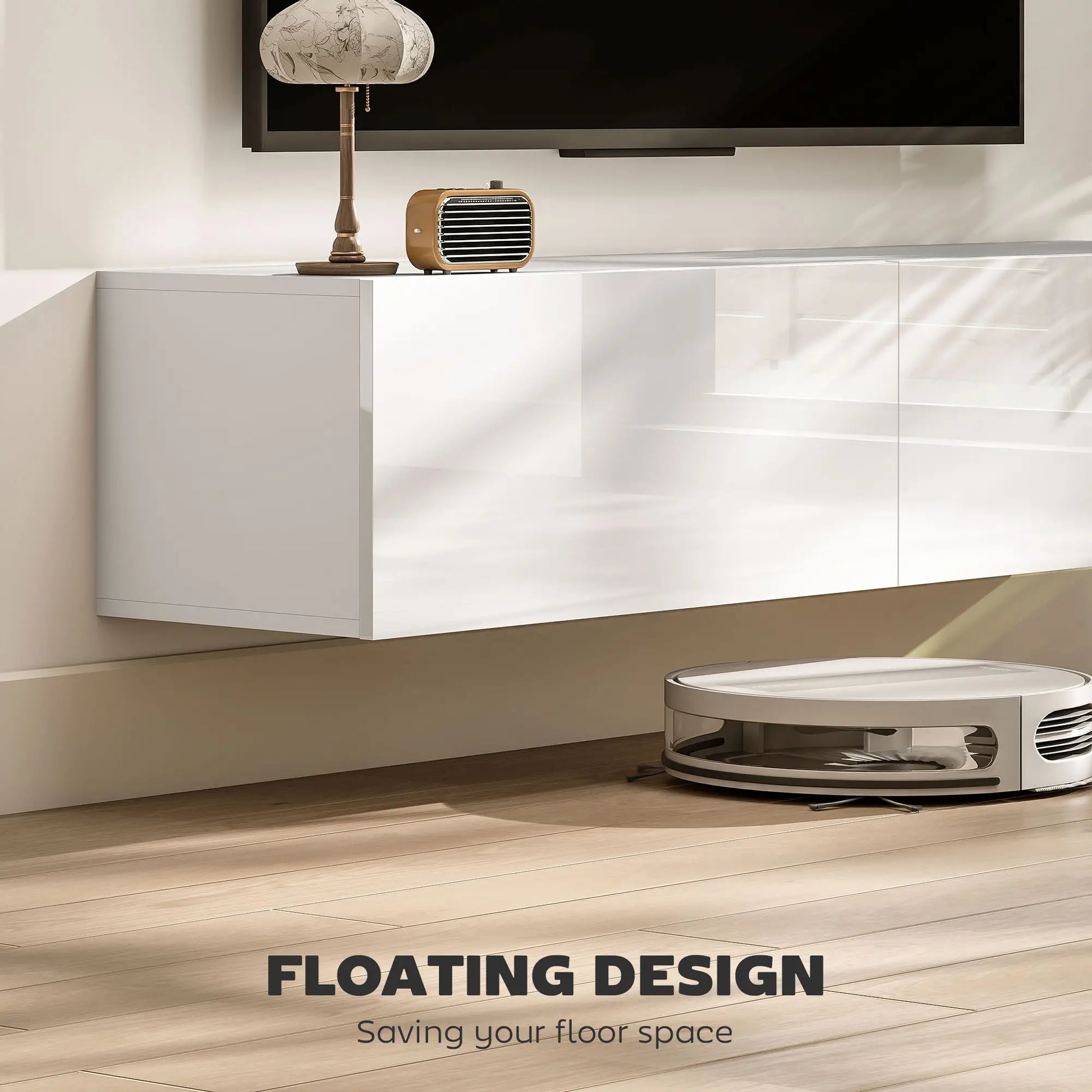 Floating TV Stand, Storage Cupboards for 45, 55, 65in TVs, Wall Mounted, White TV Stands at Gallery Canada