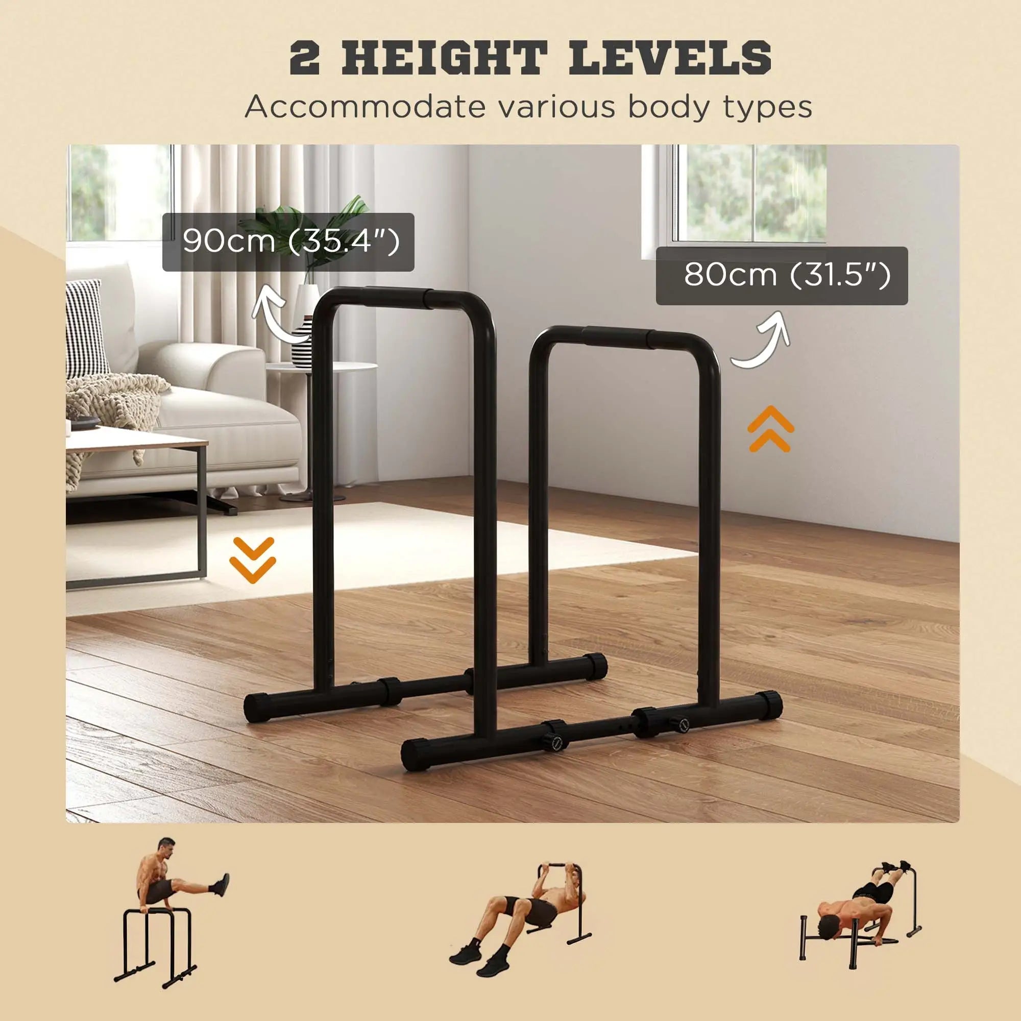 Adjustable Dip Station, Push Up Bars, 6 Width, 2 Height Levels More-Strength Training Equipment at Gallery Canada