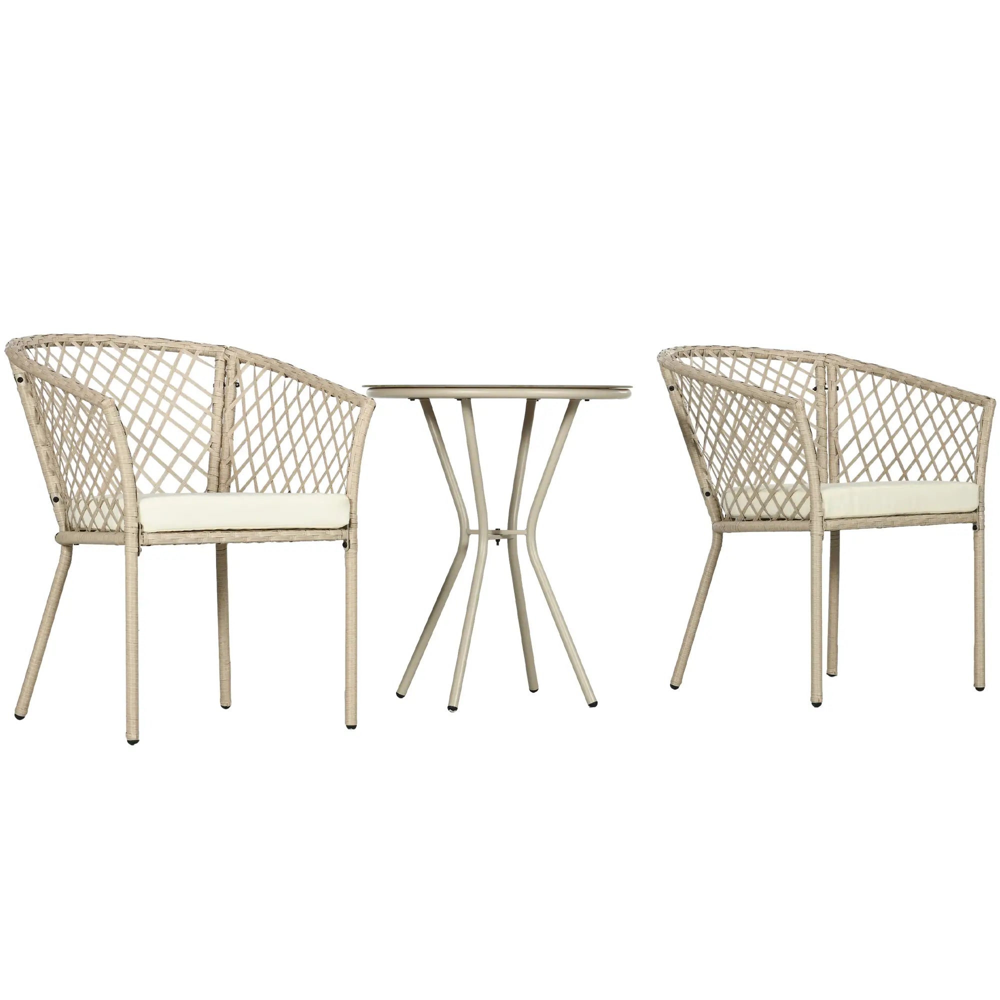 3-Piece PE Rattan Bistro Set, Seat Cushions, Glass Table, Beige Bistro Sets Mix-Khaki, Beige, Khaki at Gallery Canada