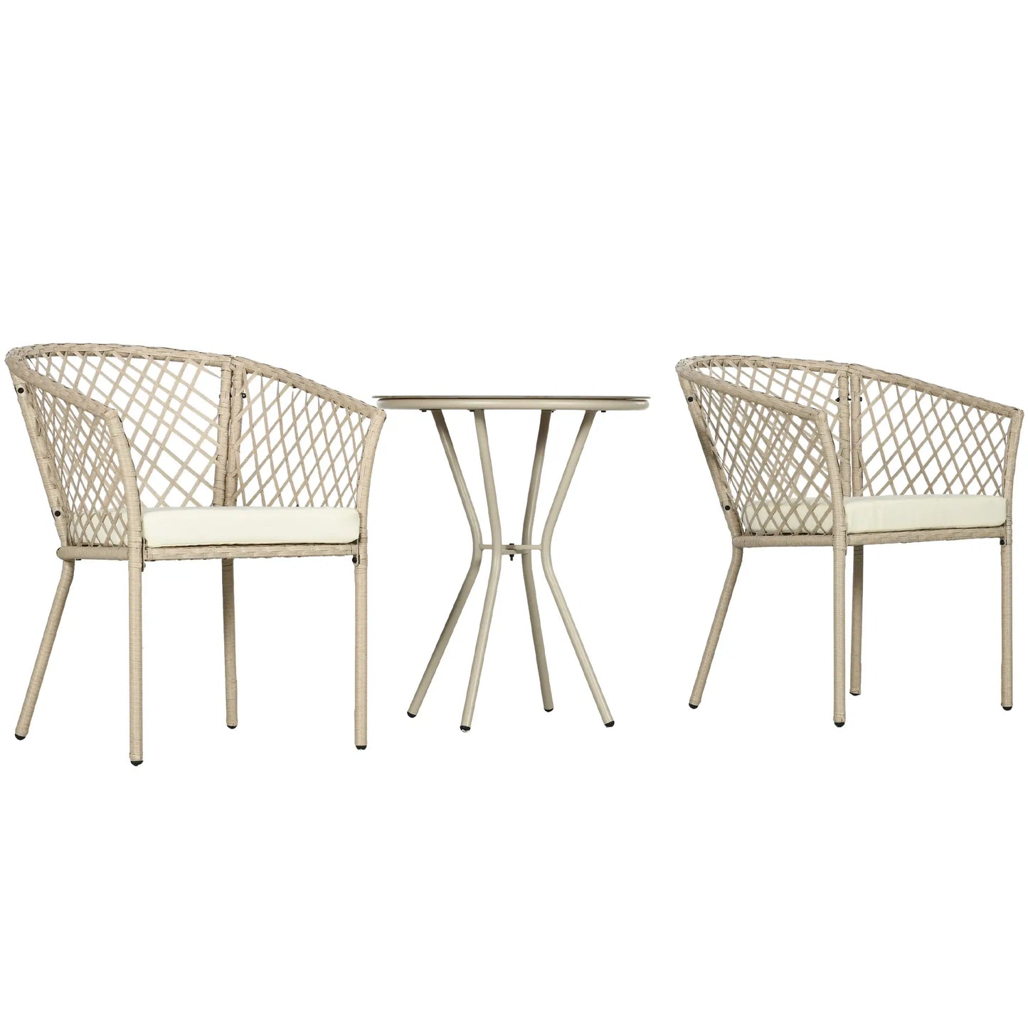 3-Piece PE Rattan Bistro Set, Seat Cushions, Glass Table, Beige Bistro Sets Mix-Khaki, Beige, Khaki at Gallery Canada