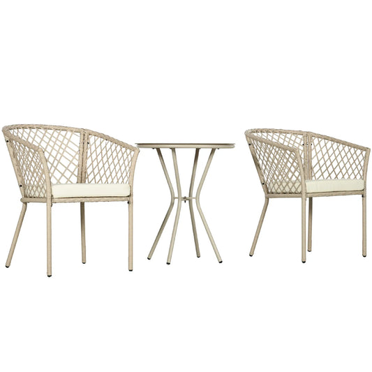 3-Piece PE Rattan Bistro Set, Seat Cushions, Glass Table, Beige Bistro Sets Mix-Khaki, Beige, Khaki at Gallery Canada