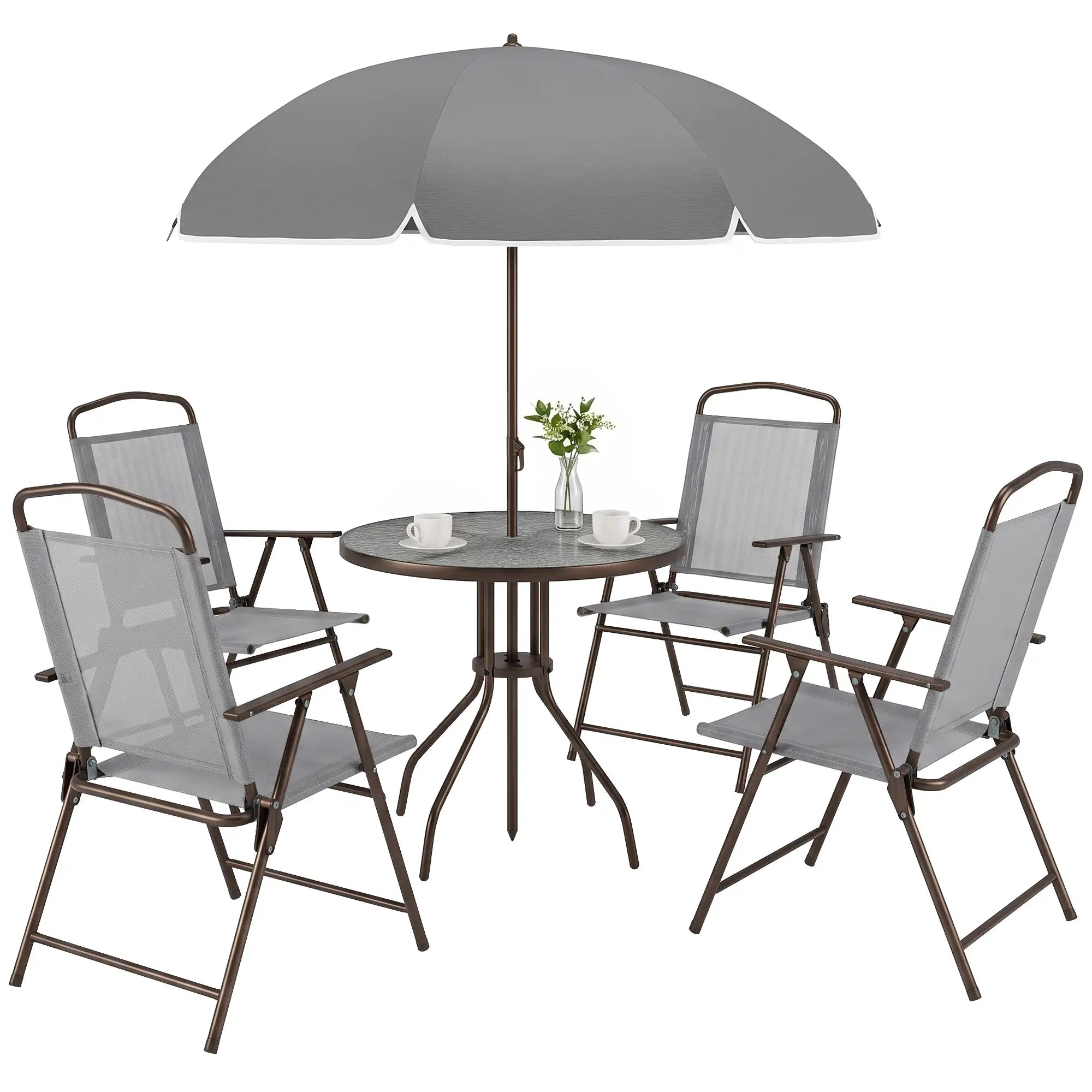6-Piece Outdoor Dining Set, Round Table, 4 Folding Chairs, Grey Outdoor Dining Sets Grey at Gallery Canada