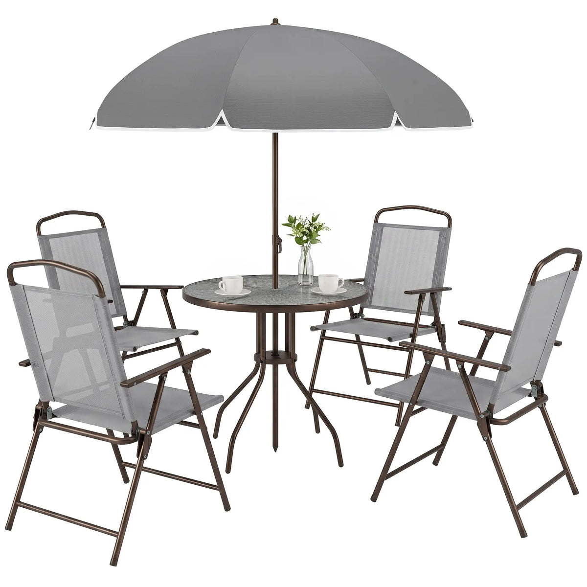 6-Piece Outdoor Dining Set, Round Table, 4 Folding Chairs, Grey Outdoor Dining Sets Grey at Gallery Canada