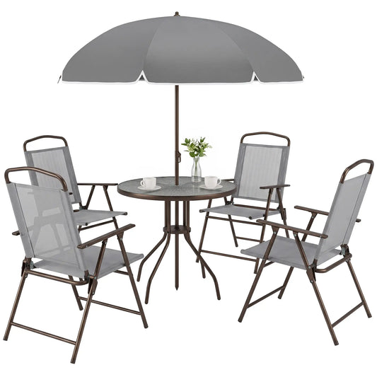 6-Piece Outdoor Dining Set, Round Table, 4 Folding Chairs, Grey Outdoor Dining Sets Grey at Gallery Canada