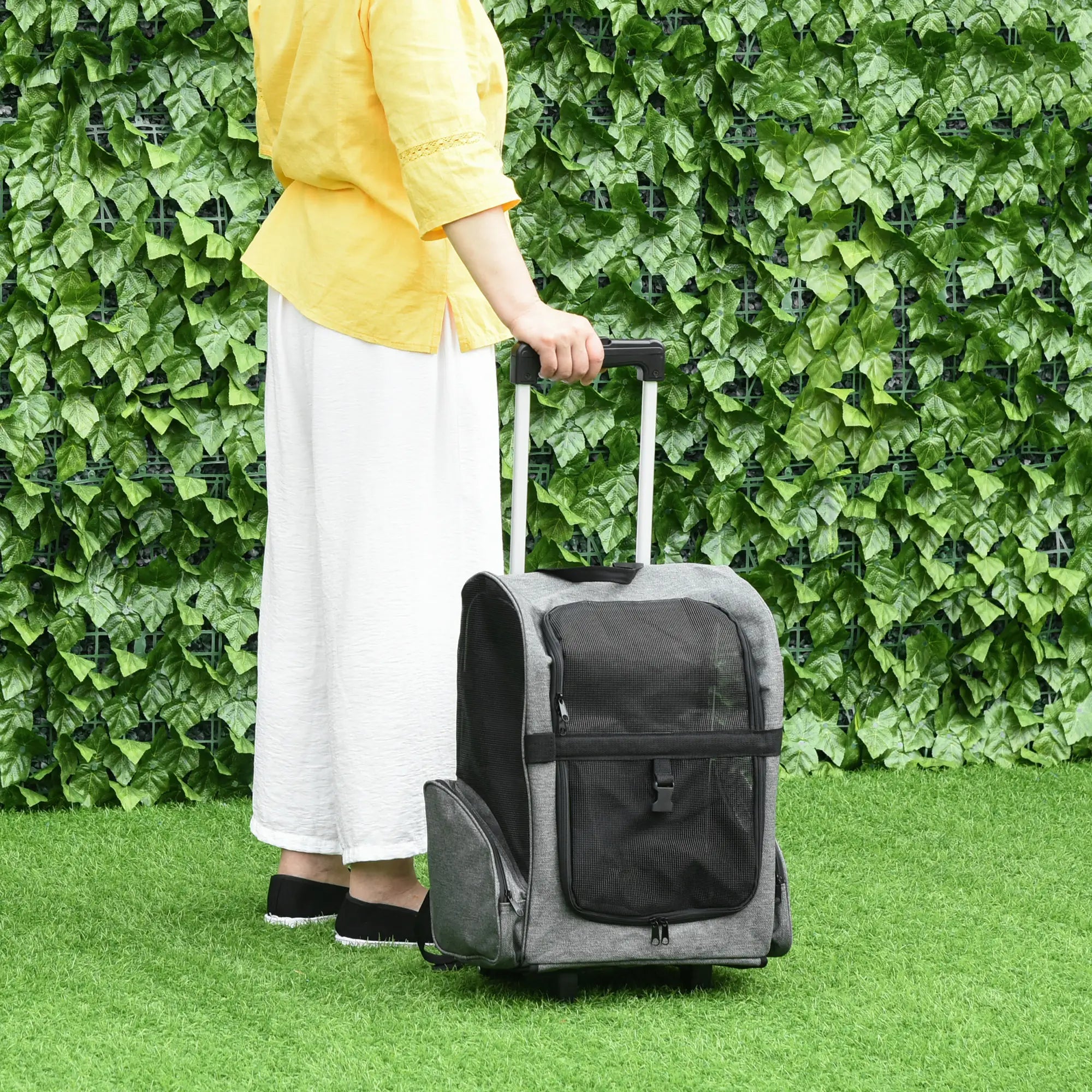 2-in-1 Pet Carrier Backpack, Rolling Wheel, Grey Dog Bike Trailers & Strollers at Gallery Canada