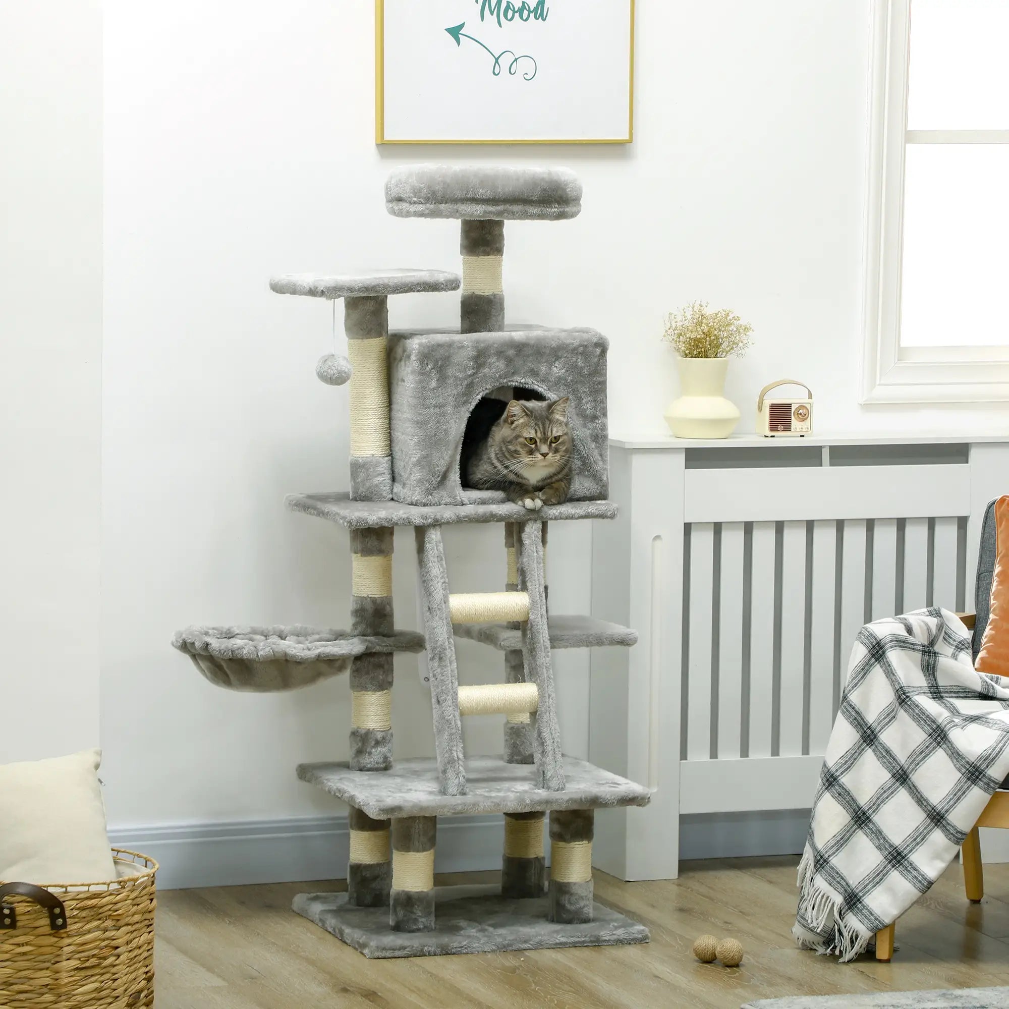 49 Inch Cat Tree for Indoor Cats, Light Grey Cat Towers at Gallery Canada
