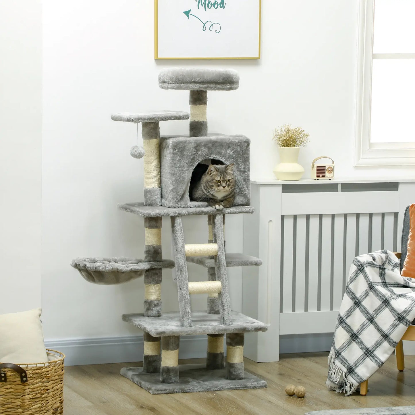 49 Inch Cat Tree for Indoor Cats, Light Grey Cat Towers at Gallery Canada
