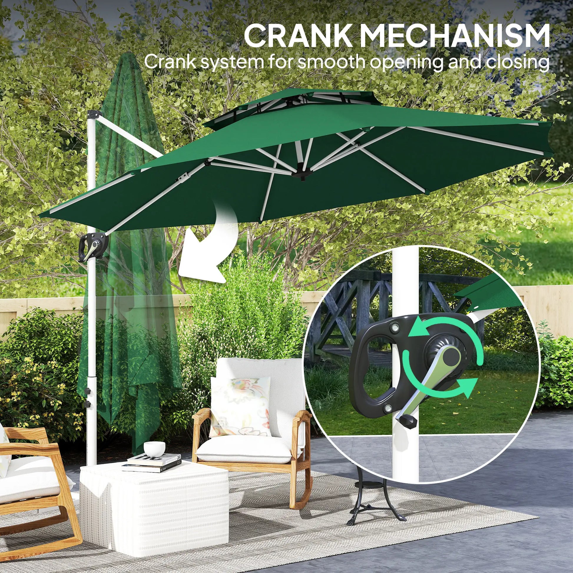 10 FT Cantilever Patio Umbrella, 360° Rotation, Adjustable Height, Dark Green Offset Cantilever Umbrellas at Gallery Canada