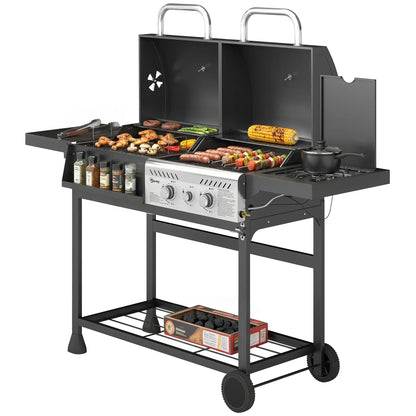 Dual Fuel BBQ Grill, Charcoal And Gas Burner, Black Propane Gas Grills Black at Gallery Canada