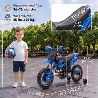 Moto électrique pour enfants 12V, roues d'entraînement, suspension, bleu