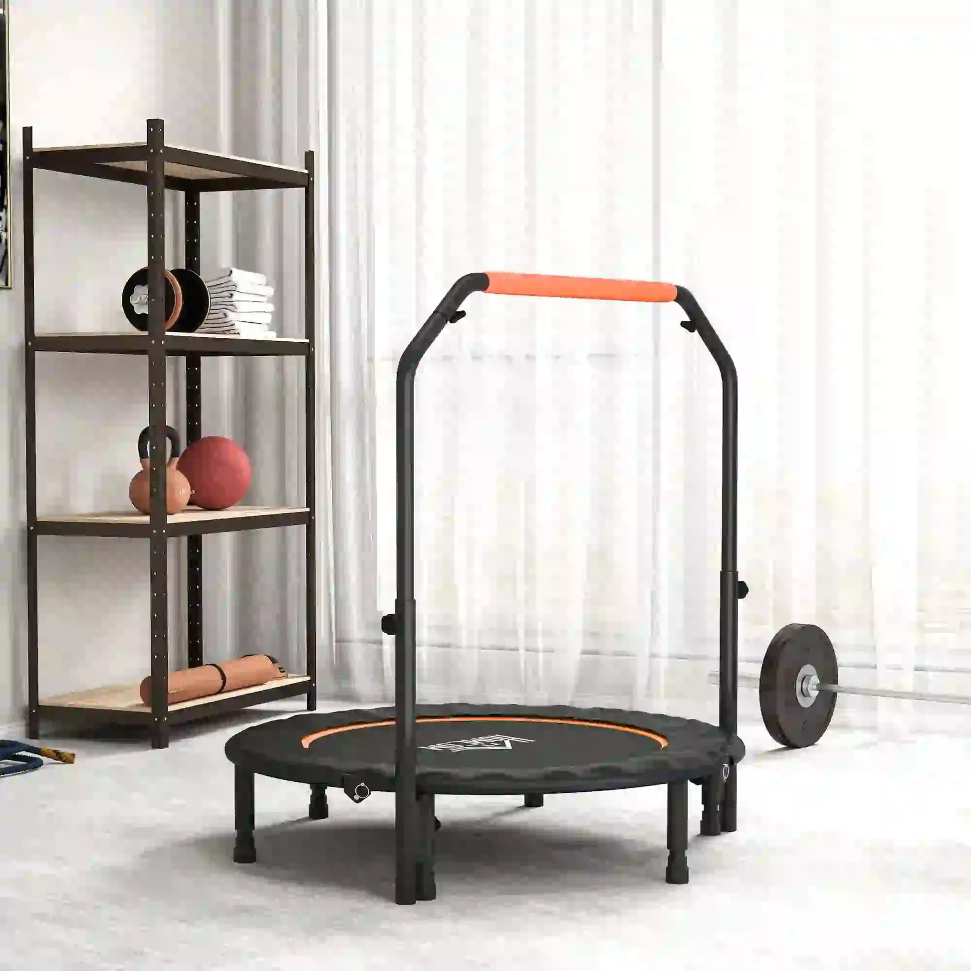 45" Foldable Mini Fitness Trampoline, Adjustable Foam Handle, Orange Trampolines at Gallery Canada