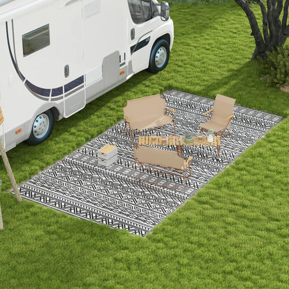 Reversible Outdoor Rug, Waterproof, 9' x 18', Boho, Grey Cream White Outdoor Reversible Rugs at Gallery Canada