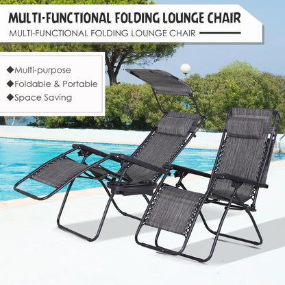 2 Piece Foldable Lounge Chair with Canopy, Outdoor Zero Gravity Chair, Dark Grey Lounger Chairs at Gallery Canada