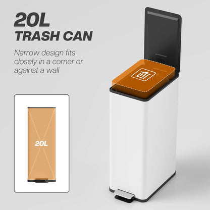 5.3 Gallon Stainless Steel Kitchen Trash Can, Soft-Close Lid, Foot Pedal, White Household Supplies at Gallery Canada