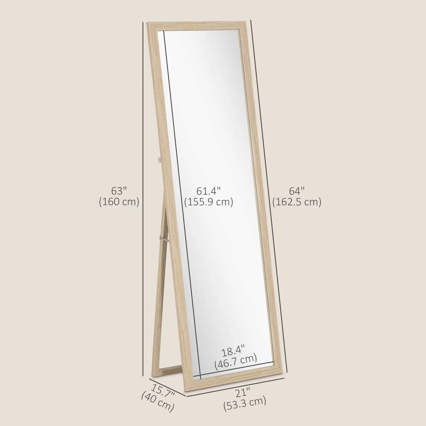 64" x 21" Full Length Mirror, Standing, Wall Mounted, Leaning, Bedroom, Living Room, Beige Full Length Mirrors at Gallery Canada
