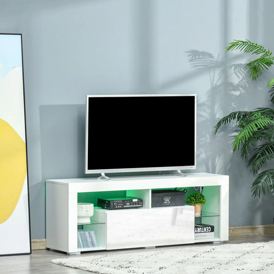 TV Stand for 55-Inch TVs, LED Lights, Remote Control, Storage Drawer, White TV Stands White at Gallery Canada