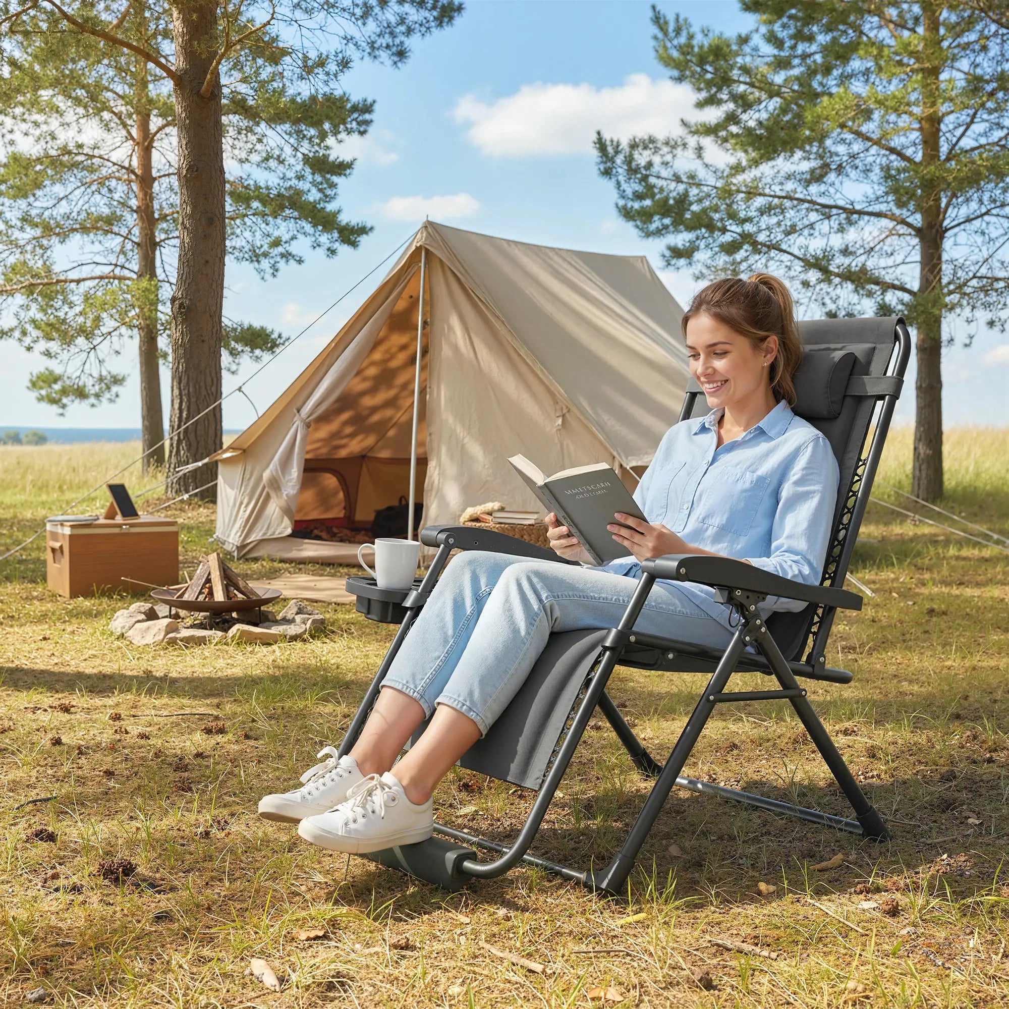 Zero Gravity Chair, Reclining Outdoor Lounger, 400 LBS Capacity, Dark Grey Lounger Chairs at Gallery Canada