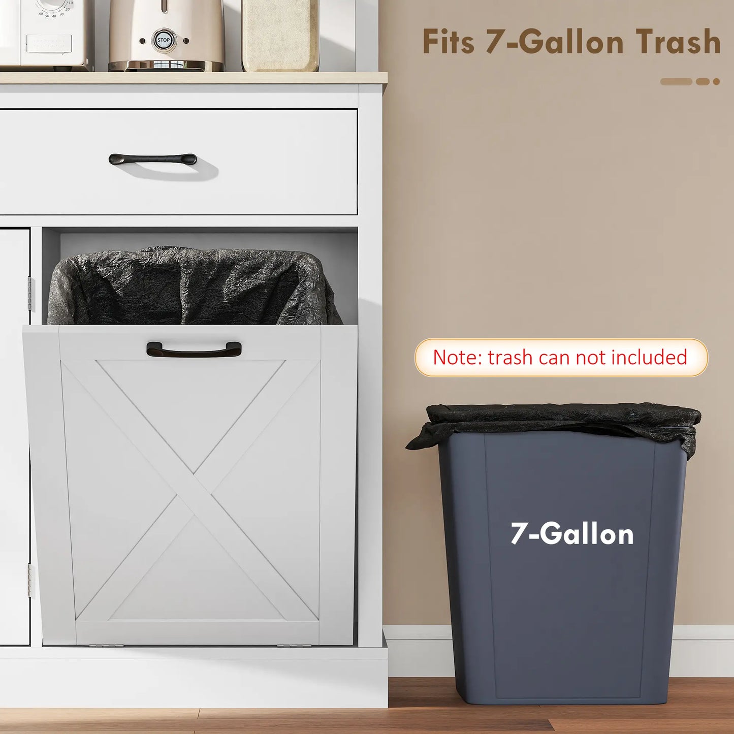 69" Pantry Cabinet With Charging Station, Microwave Stand, Tilt-Out Trash Can, White Kitchen Pantry Cabinets at Gallery Canada