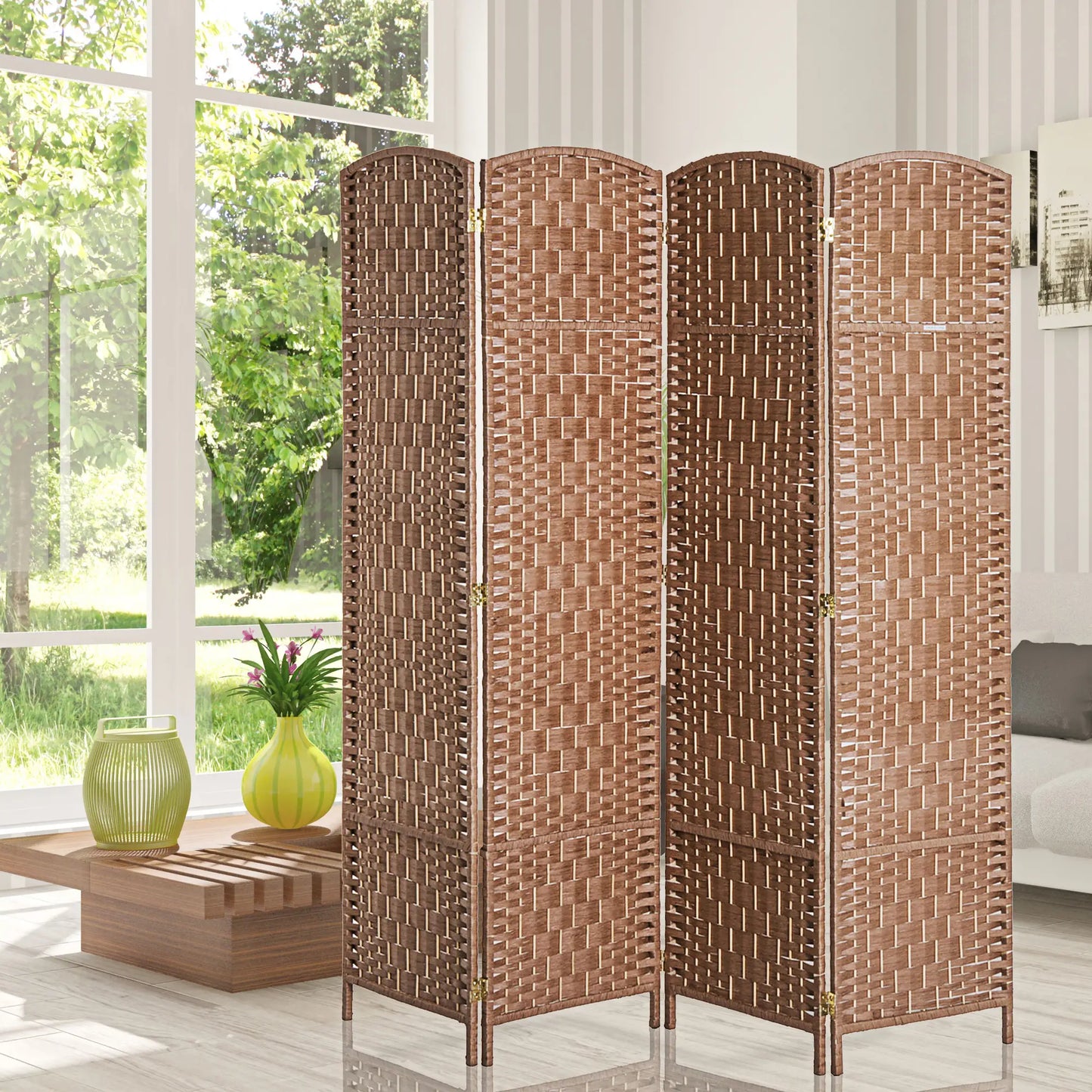 6ft Folding Room Divider, 4 Panel Wooden Frame, Natural Room Dividers at Gallery Canada